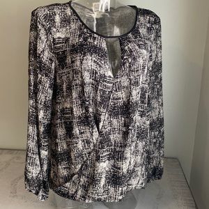 Max Studio black and grey faux wrap top.